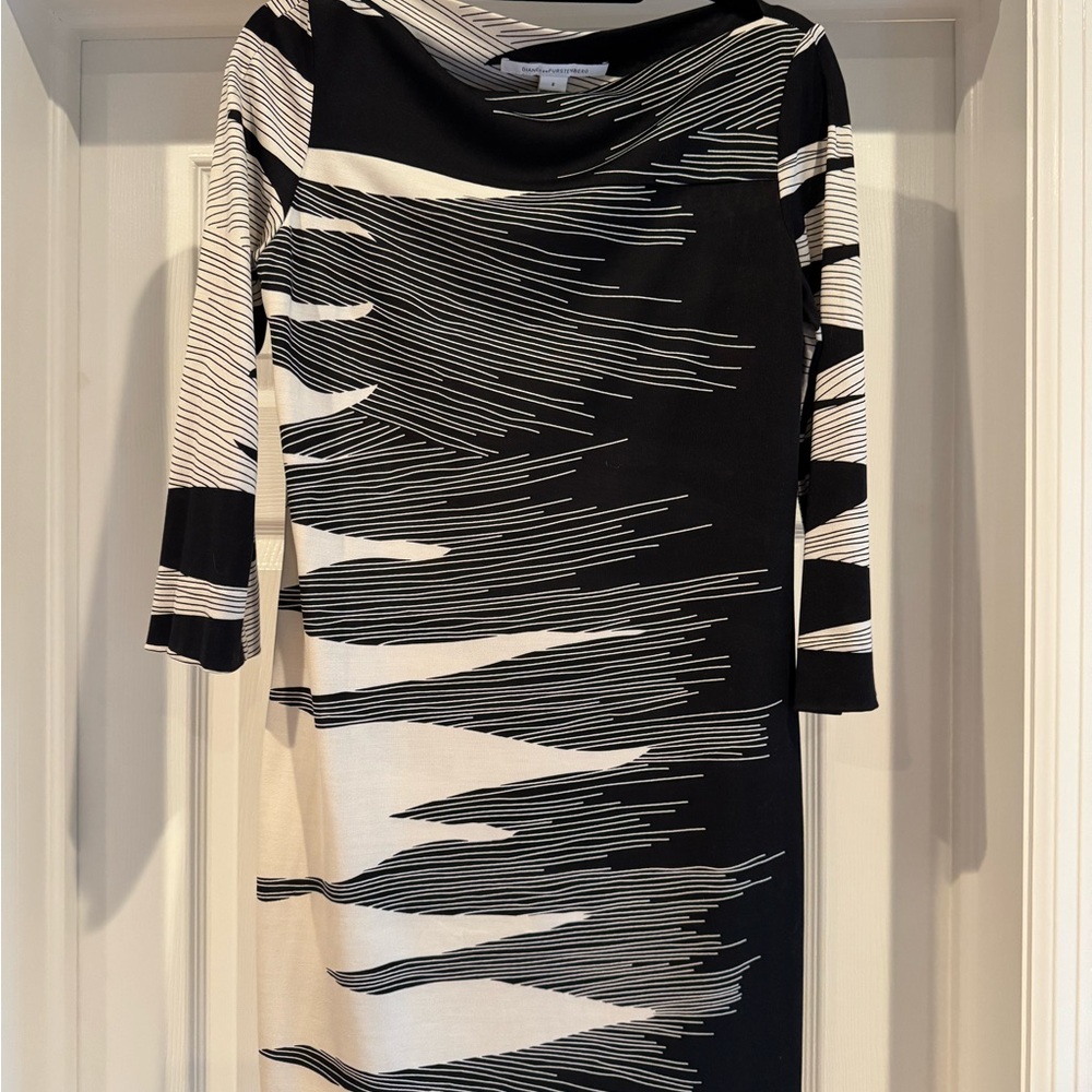 Elegant Black and White Striped Dress